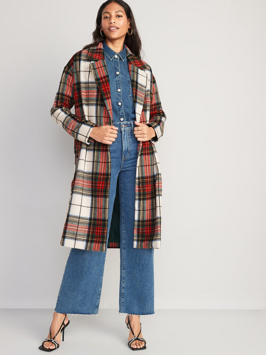 Long Slouchy Double-Breasted Coat for Women - White