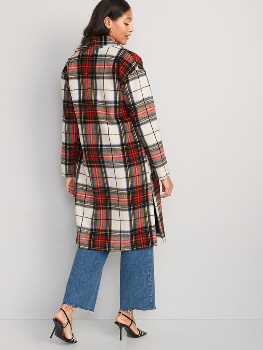Long Slouchy Double-Breasted Coat for Women - White