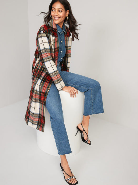 Long Slouchy Double-Breasted Coat for Women - White