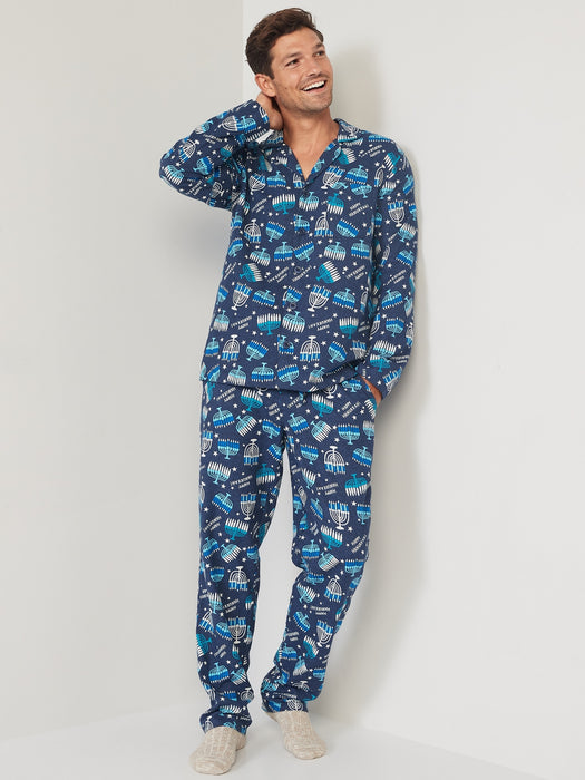 Matching Holiday Print Flannel Pajamas Set for Men - Multi