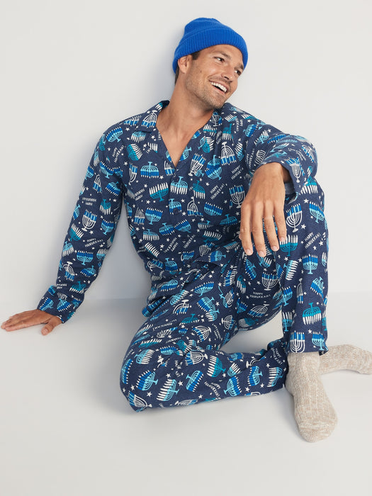 Matching Holiday Print Flannel Pajamas Set for Men - Multi