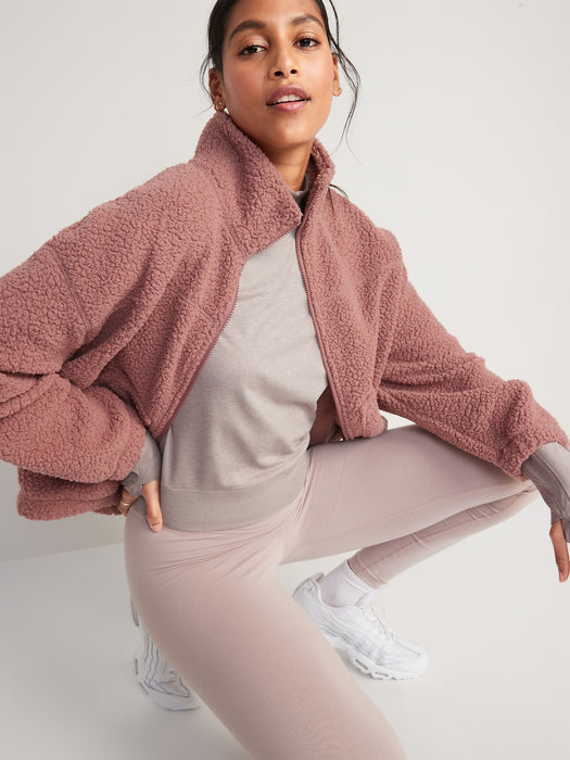 CozeCore Mock-Neck Cropped Rib-Paneled Top for Women