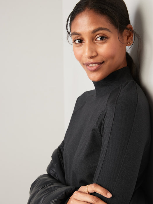 CozeCore Mock-Neck Cropped Rib-Paneled Top for Women