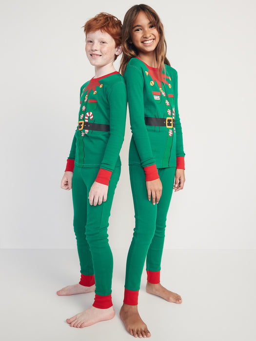 Gender-Neutral Matching Snug-Fit Holiday Pajama Set for Kids - Green