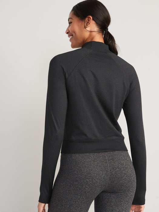 CozeCore Mock-Neck Cropped Rib-Paneled Top for Women