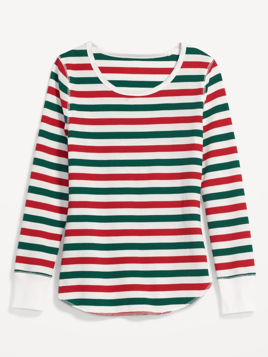 Printed Thermal-Knit Long-Sleeve Pajama Top for Women
