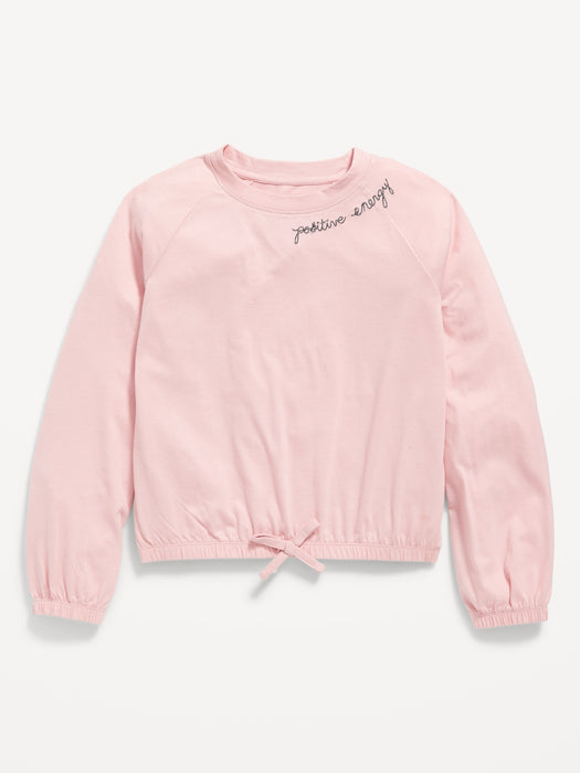 Long-Sleeve Cinched-Hem Graphic Top for Girls