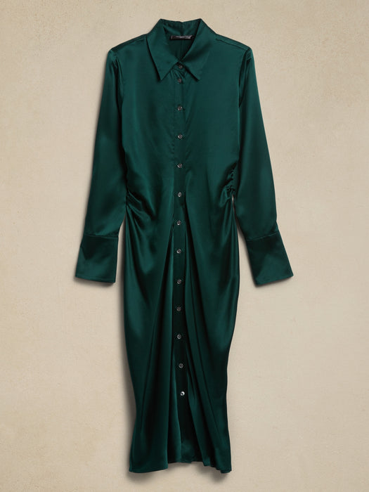 Enchant Silk Shirtdress - Galactic Green