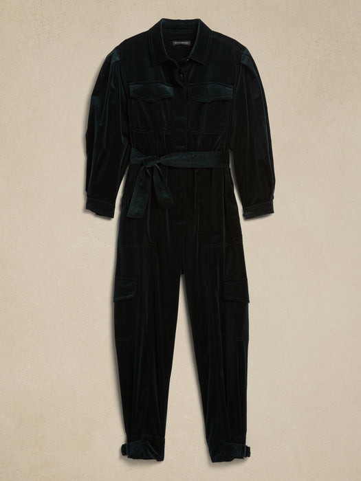 Lia Velvet Jumpsuit - GALACTIC GREEN