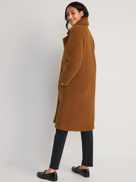 Long Double-Breasted Sherpa Coat for Women