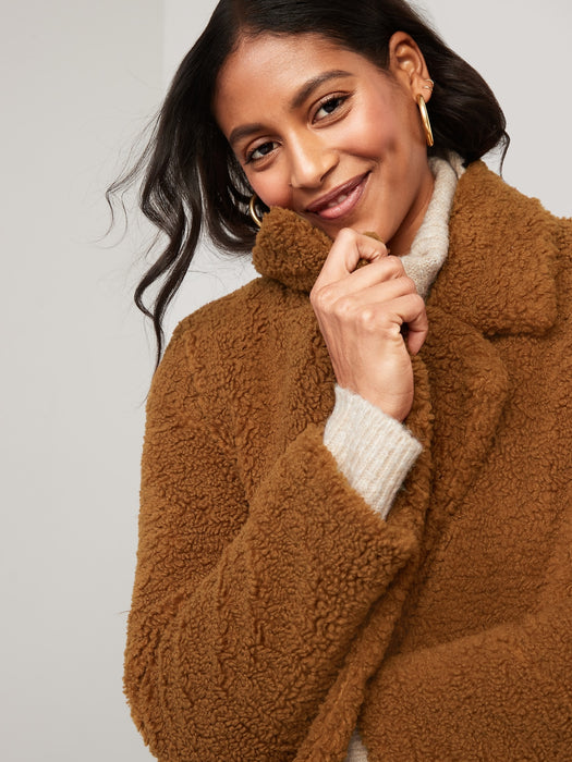 Long Double-Breasted Sherpa Coat for Women