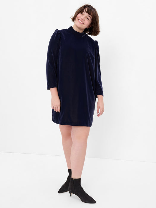 Puff Sleeve Mockneck Velvet Mini Dress