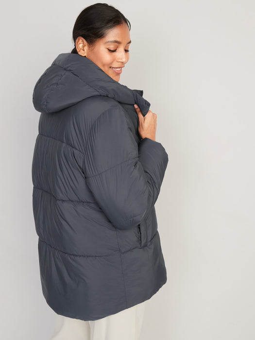 Water-Resistant Hooded Puffer Jacket for Women - Blue