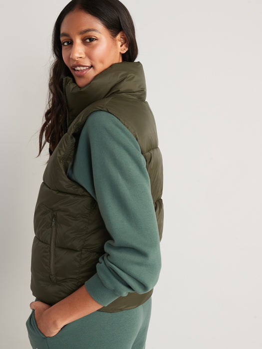 Water-Resistant Quilted Puffer Vest for Women - Green