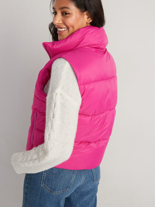 Water-Resistant Quilted Puffer Vest for Women - Pink