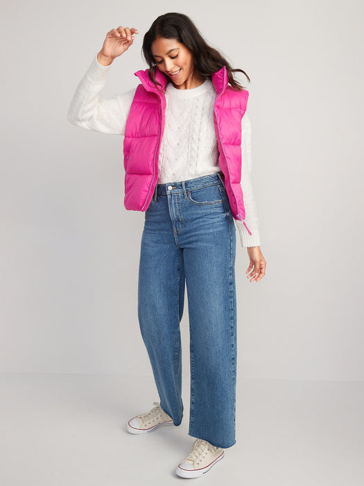 Water-Resistant Quilted Puffer Vest for Women - Pink