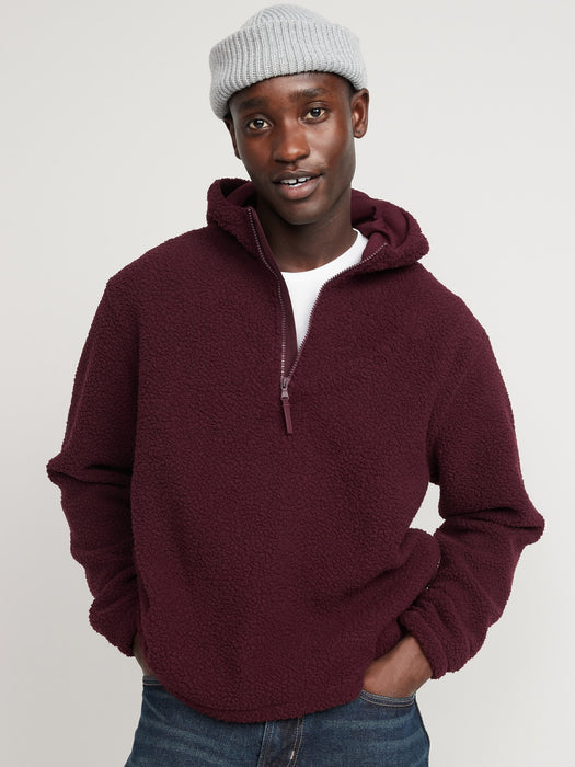 Oversized Sherpa Quarter-Zip Sweatshirt for Men - Red