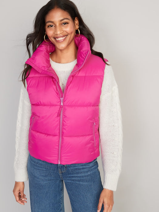 Water-Resistant Quilted Puffer Vest for Women - Pink