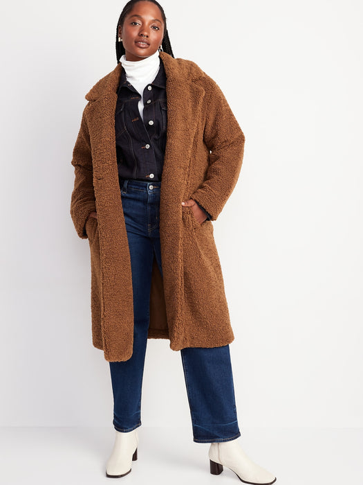 Long Double-Breasted Sherpa Coat for Women