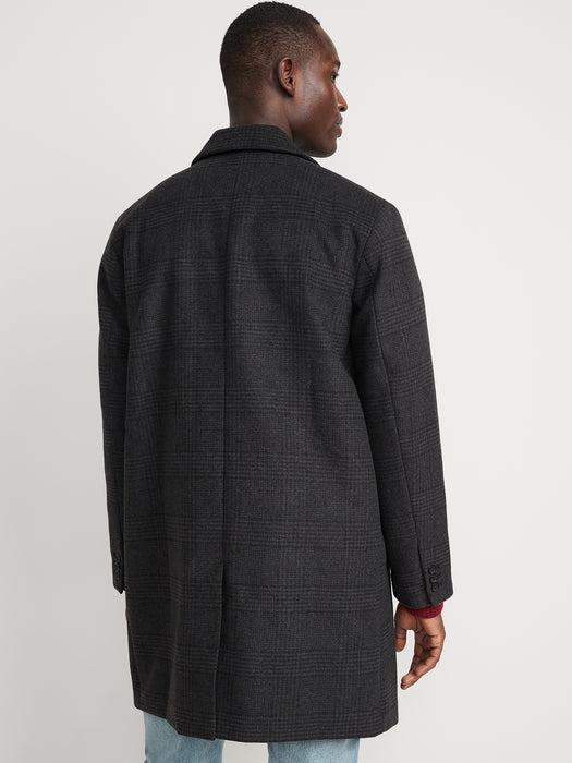 Soft-Brushed Plaid Button-Front Topcoat for Men
