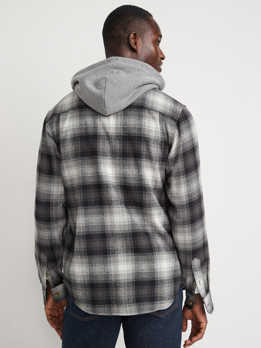 Hooded Soft-Brushed Flannel Shirt for Men - Multi
