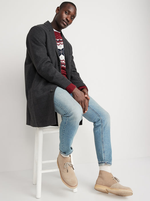 Soft-Brushed Plaid Button-Front Topcoat for Men