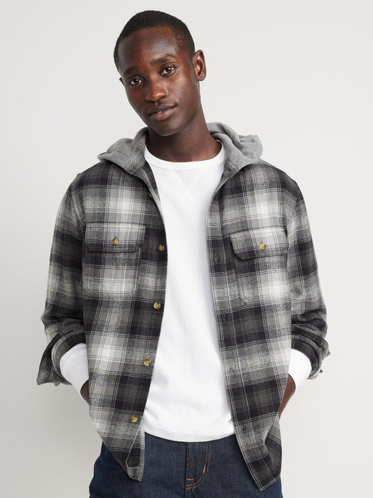 Hooded Soft-Brushed Flannel Shirt for Men - Multi