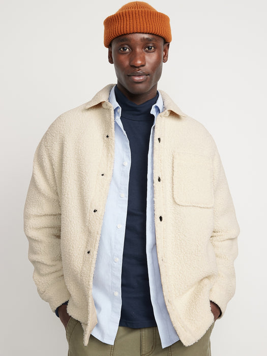 Cozy Sherpa Shacket for Men - Beige