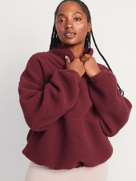 Cropped Sherpa Pullover Turtleneck Sweater for Women - Multi
