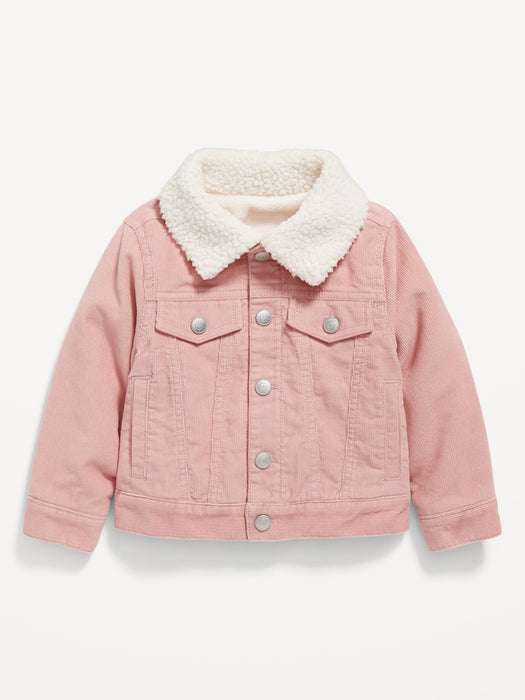 Unisex Sherpa-Collar Corduroy Trucker Jacket for Toddler - Pink