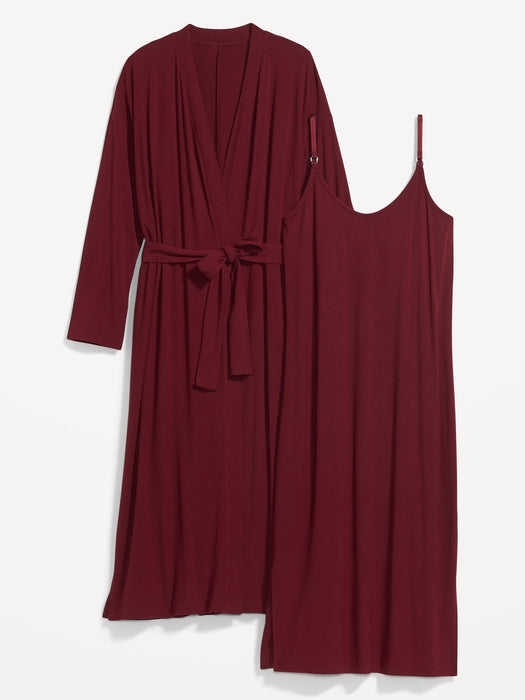 Maternity Sunday Sleep Rib-Knit Robe & Nursing Nightgown Set - Red
