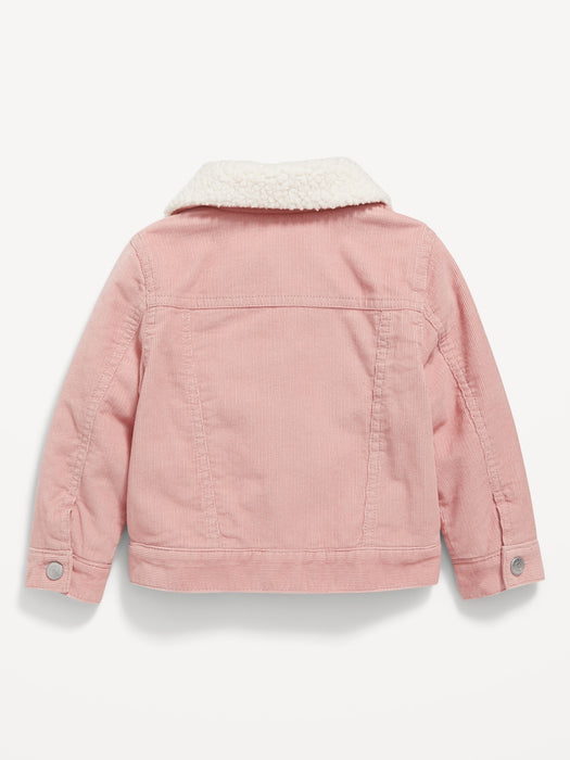 Unisex Sherpa-Collar Corduroy Trucker Jacket for Toddler - Pink