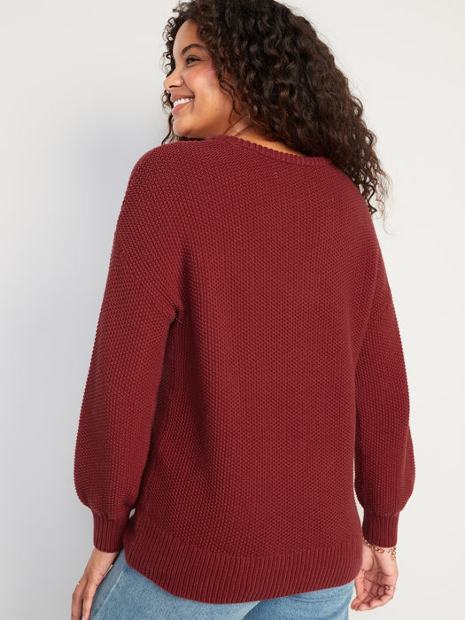 Textured-Knit Tunic Sweater for Women - Red