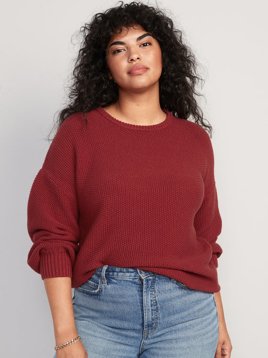 Textured-Knit Tunic Sweater for Women - Red