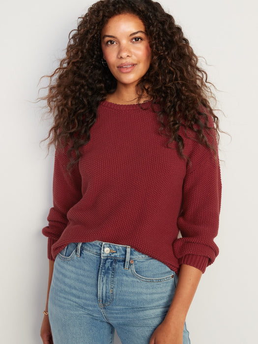 Textured-Knit Tunic Sweater for Women - Red