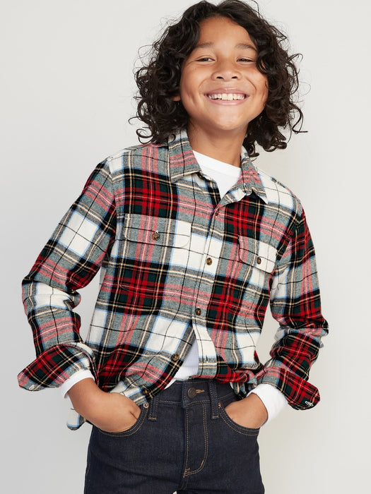 Plaid Flannel Utility Pocket Shirt for Boys - White