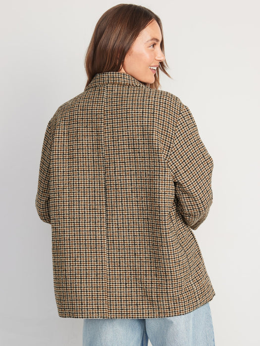 Soft-Brushed Houndstooth Plaid Button-Front Car Coat for Women