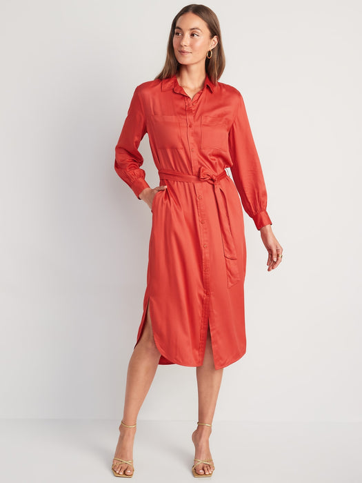 Tie-Belt Midi Shirt Dress for Women