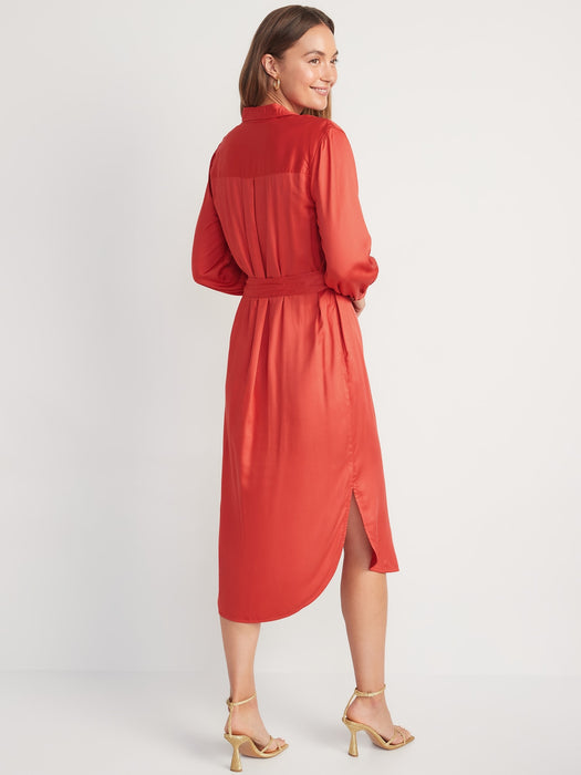 Tie-Belt Midi Shirt Dress for Women