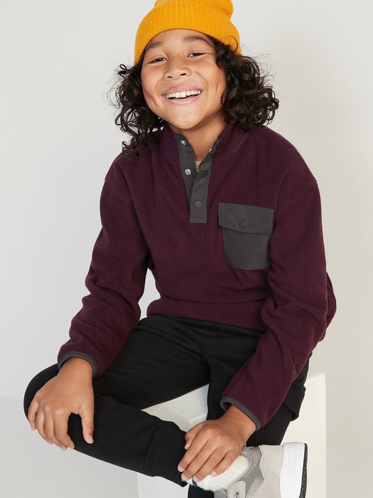 Mock-Neck Snap-Front Micro Fleece Pullover Sweatshirt for Boys - Purple