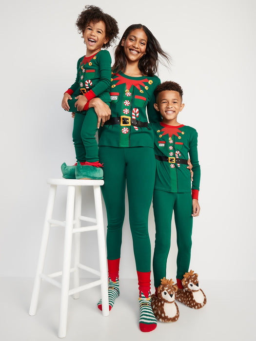Gender-Neutral Matching Snug-Fit Holiday Pajama Set for Kids - Green