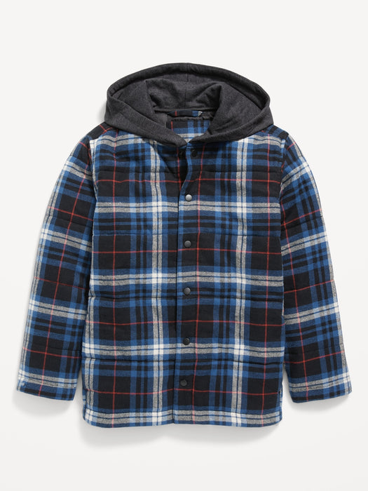 Hooded Puffer Flannel Shacket for Boys