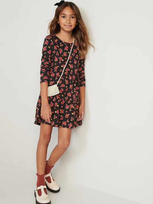 Tiered Printed Jersey-Knit Swing Dress for Girls
