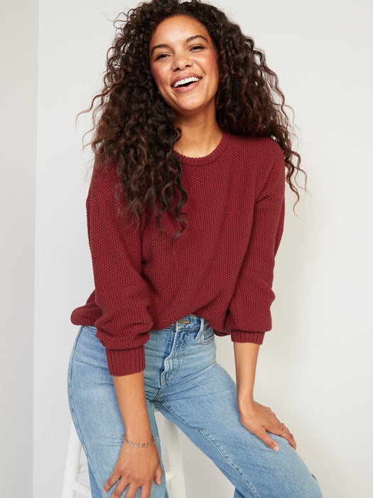 Textured-Knit Tunic Sweater for Women - Red