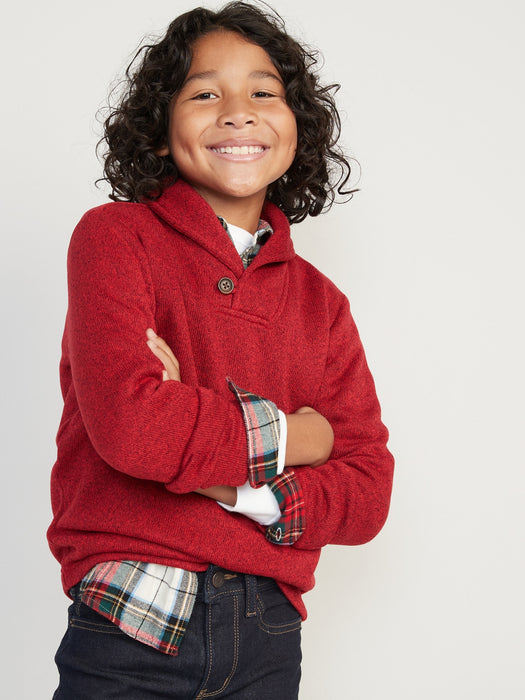 Shawl-Collar Sweater-Fleece Pullover for Boys - Red