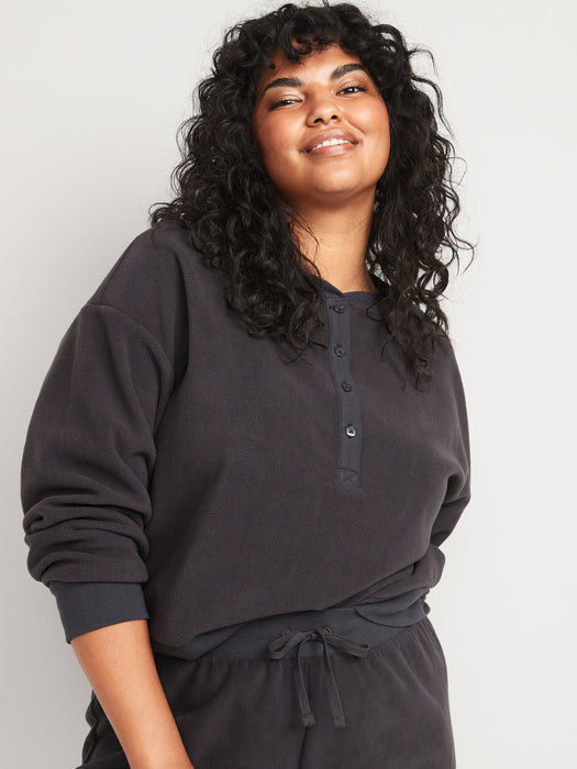 Microfleece Henley Lounge Sweatshirt for Women