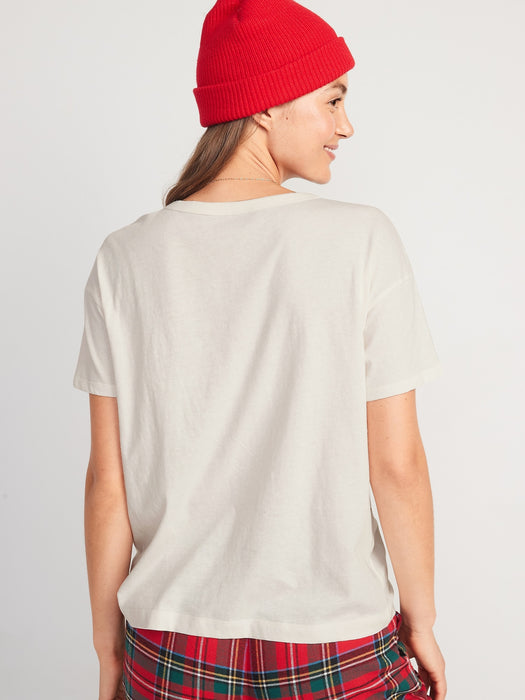 Matching Holiday Graphic Easy T-Shirt for Women - White