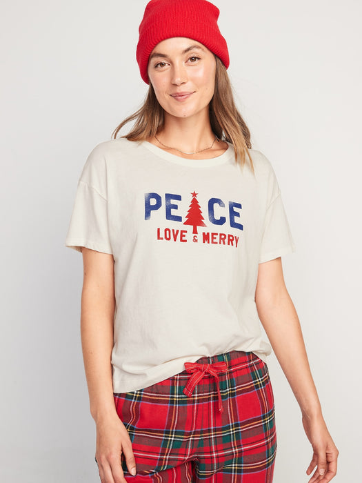 Matching Holiday Graphic Easy T-Shirt for Women - White