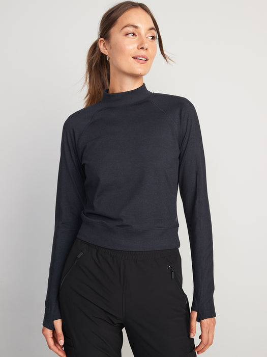 CozeCore Mock-Neck Cropped Rib-Paneled Top for Women