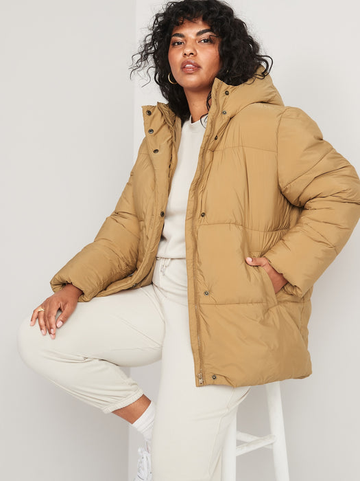 Water-Resistant Hooded Puffer Jacket for Women